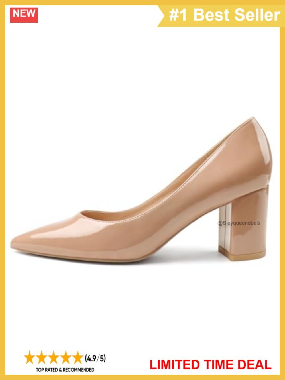 Pointed Toe Chunky Block Heel Pumps Ankle Strap Pull-On